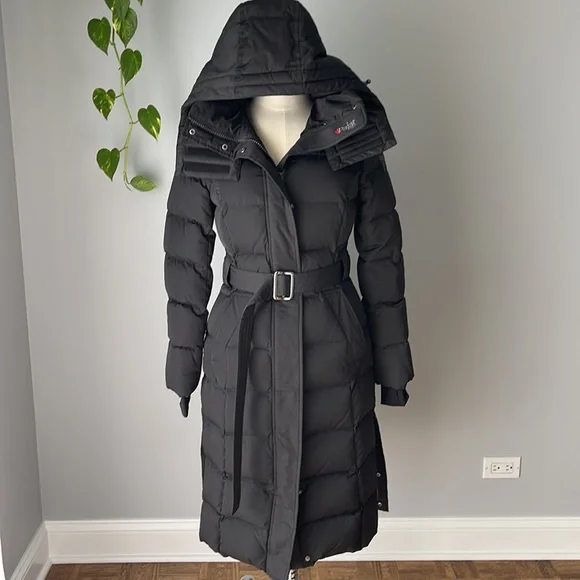 PAJAR AINSLIE Long Belted Puffer Down Coat Parka Jacket, Black, size S/P - Picture 6 of 12
